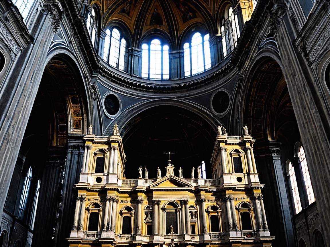 Historic Church Interior with Stained-Glass Windows