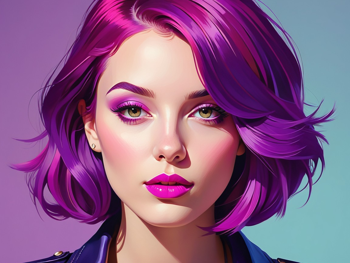 Young woman with purple hair and bold makeup
