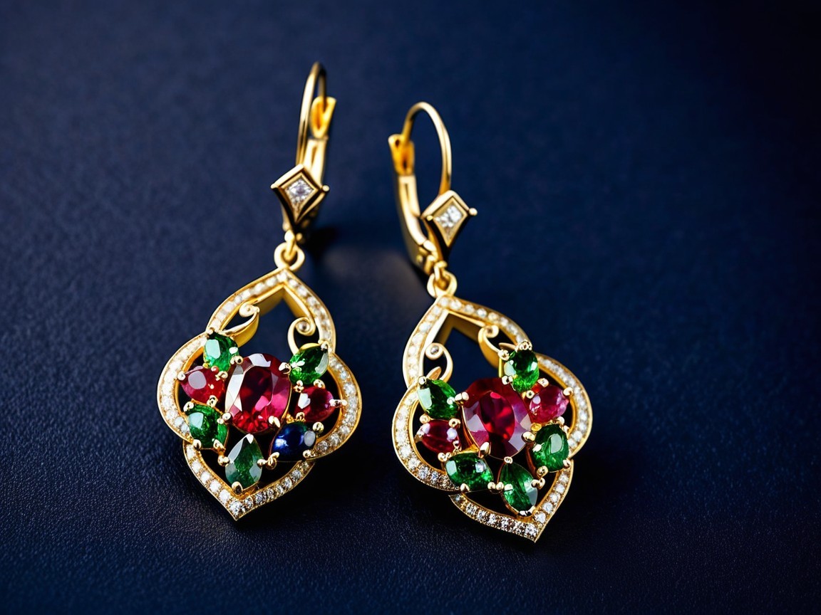 Floral Design Earrings with Gemstones and Diamonds