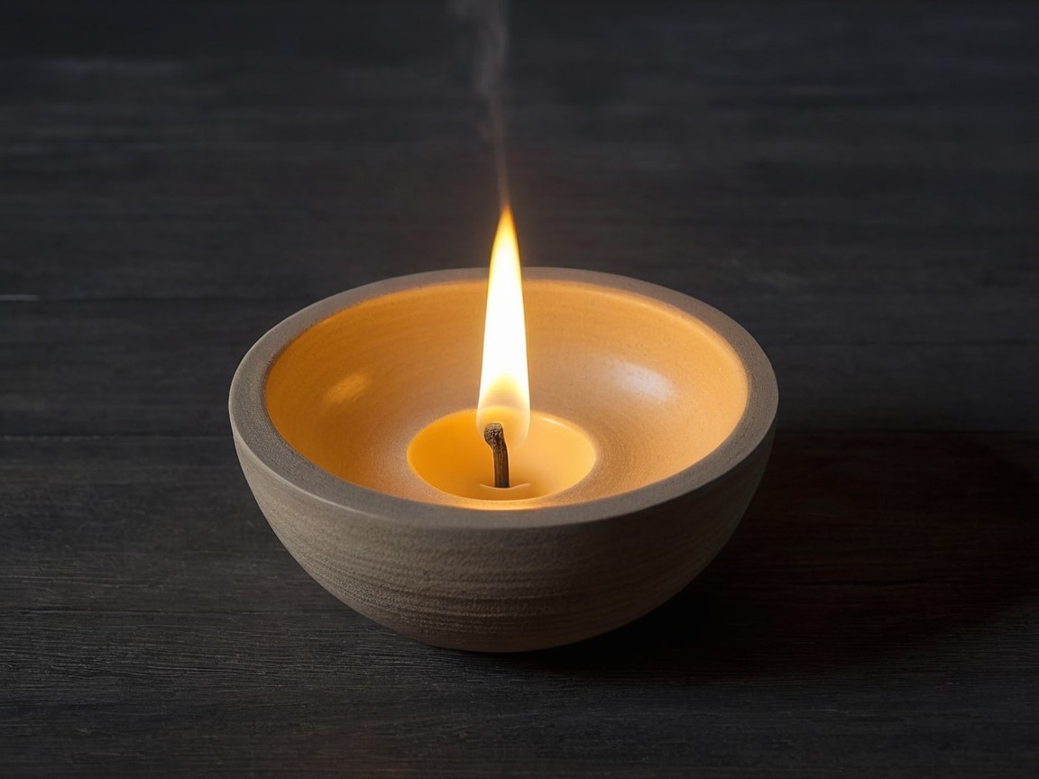 Candle in Wooden Bowl Creates Cozy Ambiance