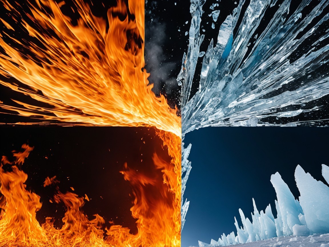 Juxtaposition of Fire and Ice in Dramatic Contrast
