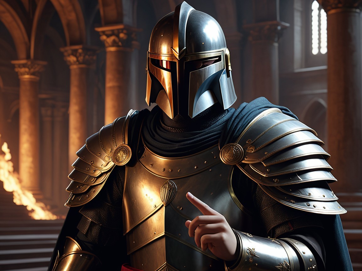 Knight in Shining Armor in Grand Illuminated Hall