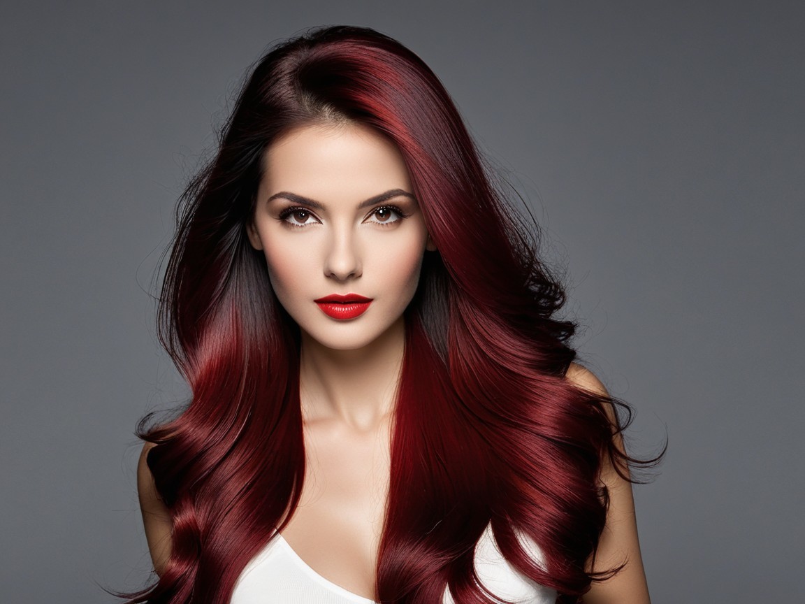 Portrait of a woman with vibrant red flowing hair
