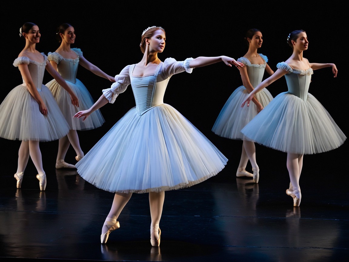 Ballet Dancers Perform in Elegant Dimly Lit Setting