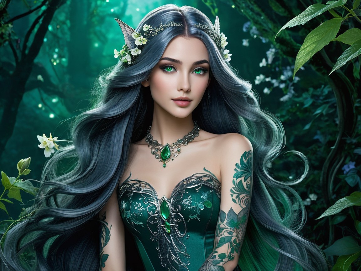 Mystical figure in an enchanted forest setting