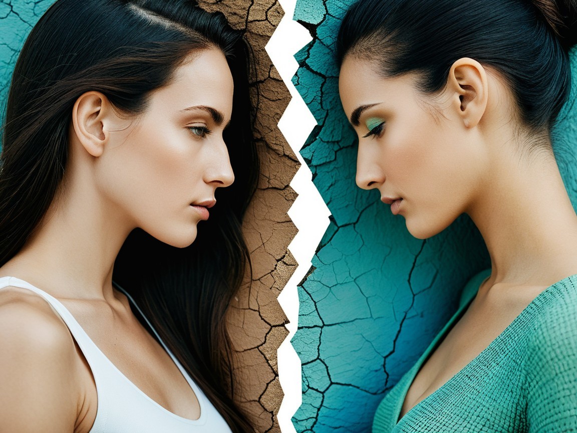 Two Women in Profile with Contrasting Backgrounds