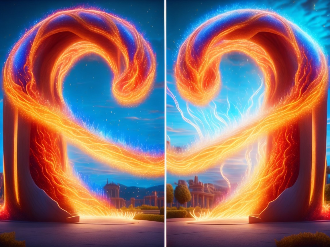 Dynamic Energy Arcs Against a Vibrant Sky