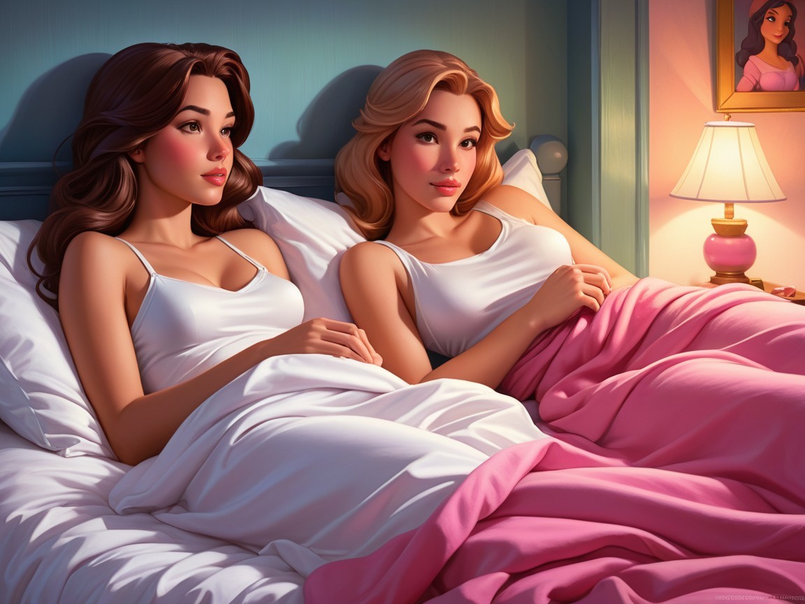 Cozy Scene of Two Women in Soft Lighting and Blankets