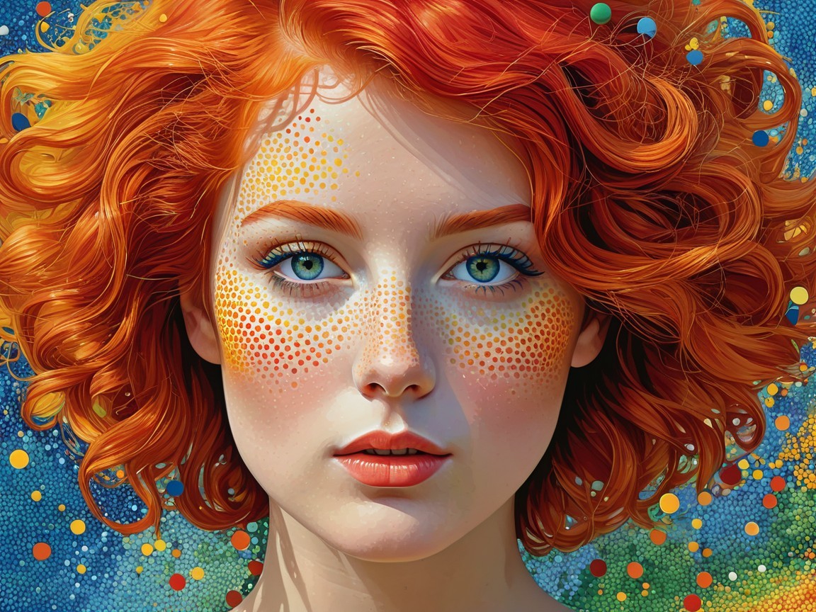 Portrait of a Young Woman with Curly Red Hair