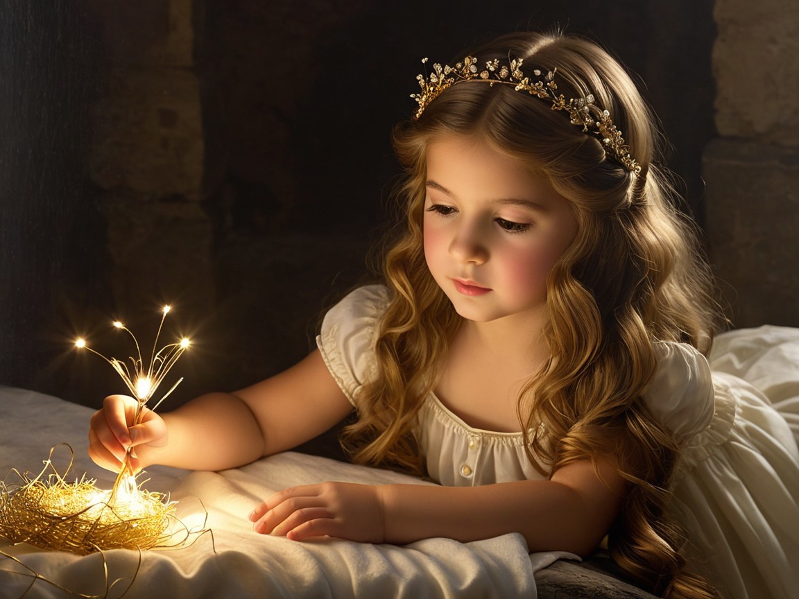 Young girl with flower crown and sparkler in hand