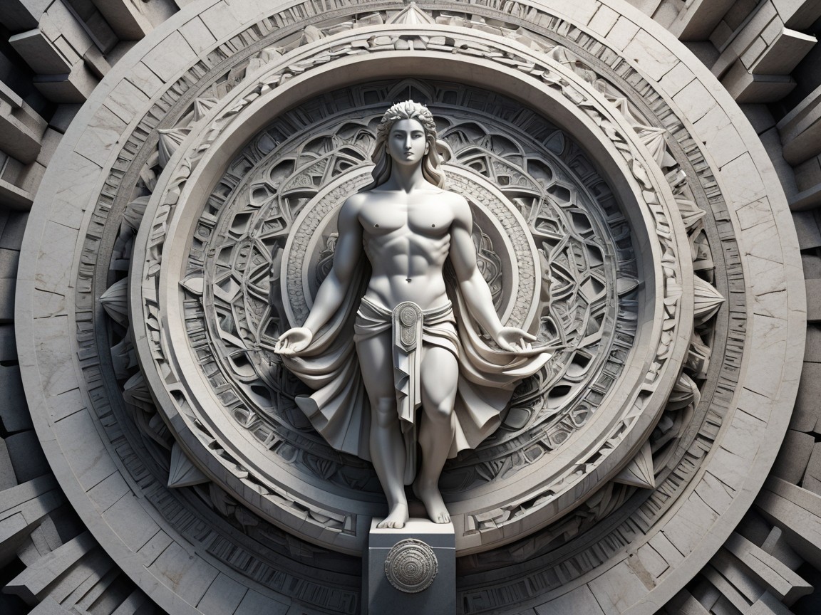 Stylized Muscular Figure with Geometric Patterns