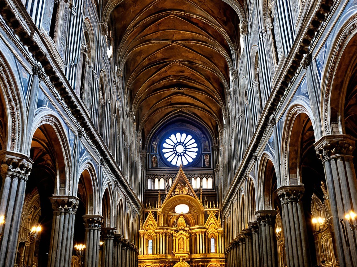 Grand Cathedral Interior with Intricate Stonework