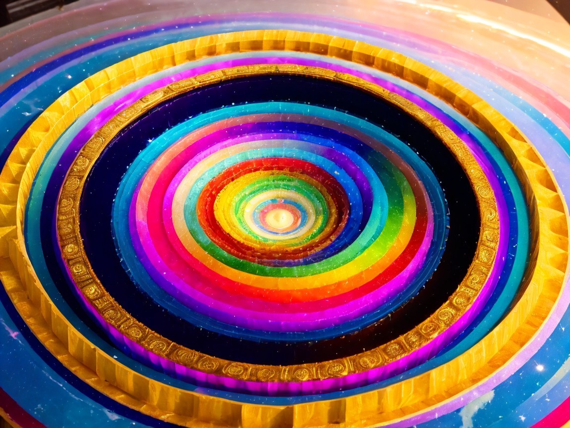 Vibrant Spiral Pattern with Concentric Circles and Stars