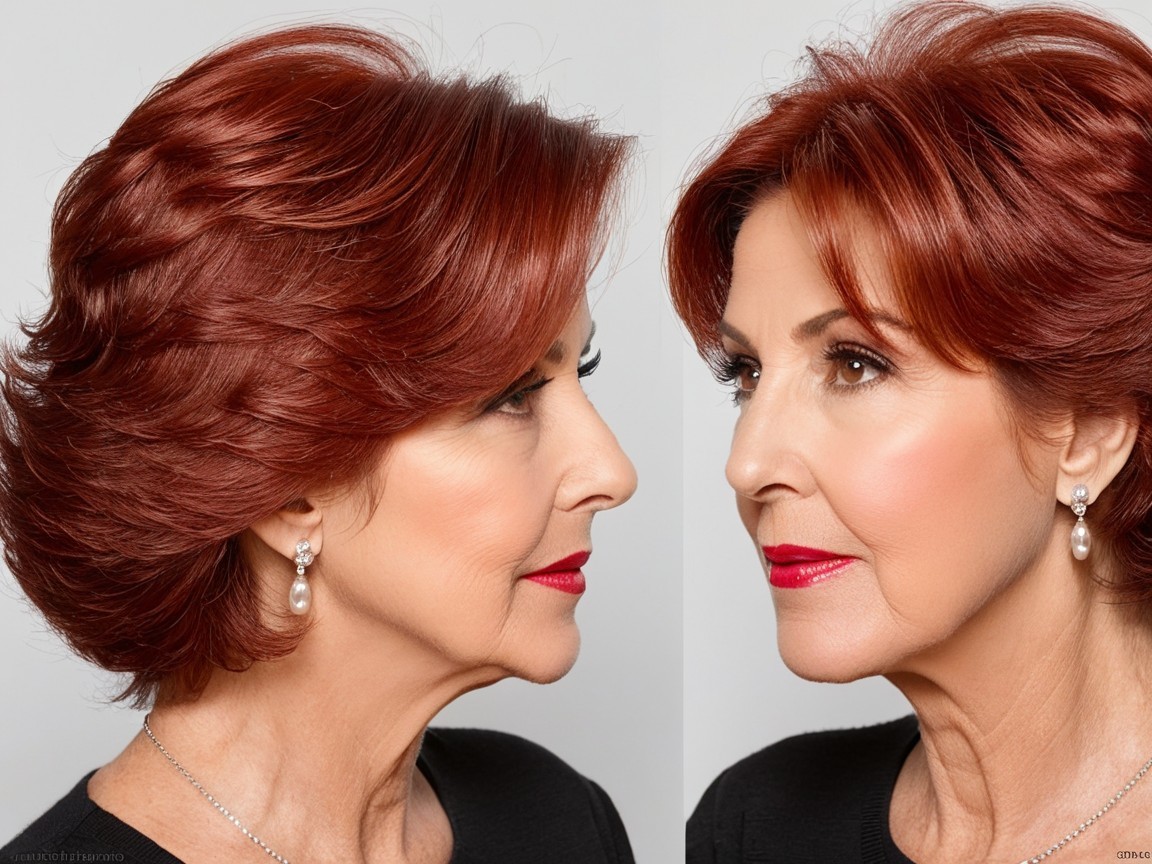 Sophisticated Woman with Red Hair and Elegant Makeup