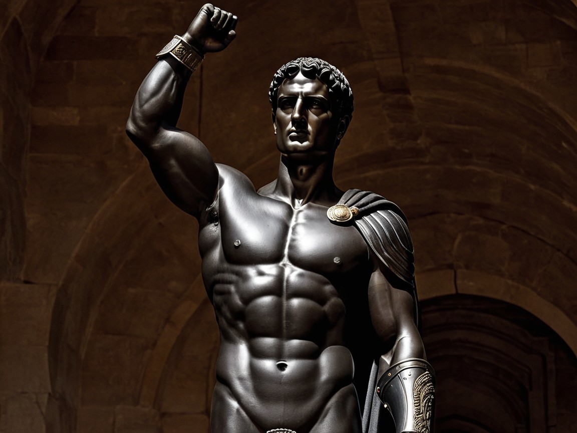 Black Statue of Heroic Figure in Grand Archway