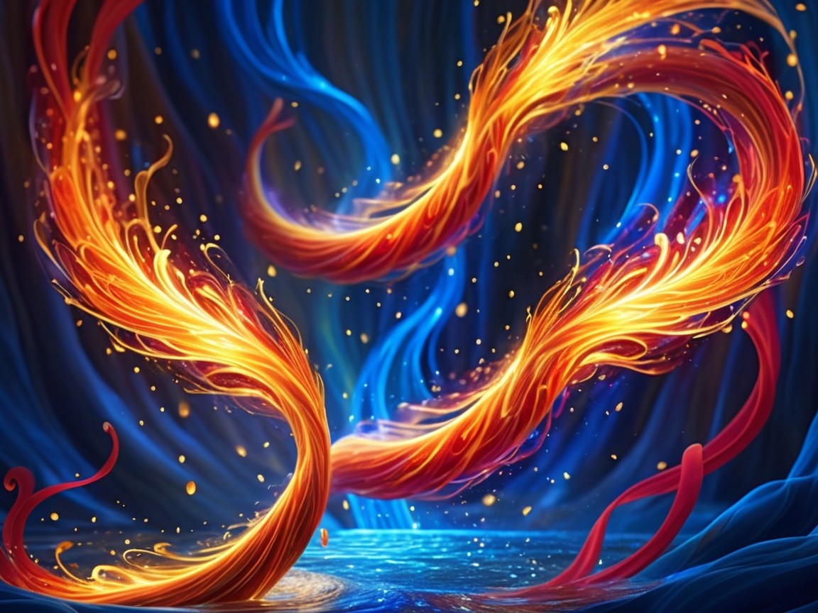 Abstract Scene of Swirling Flames and Calm Waters