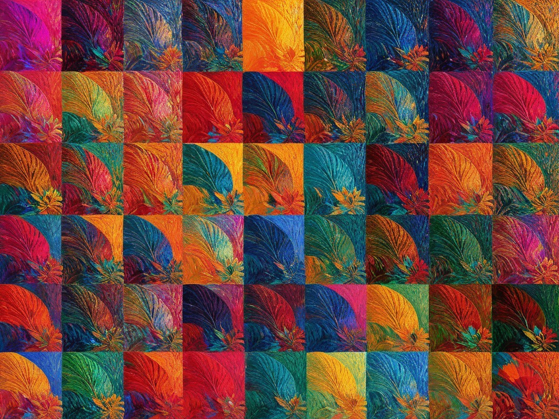 Vibrant Mosaic of Colorful Tropical Leaf Patterns
