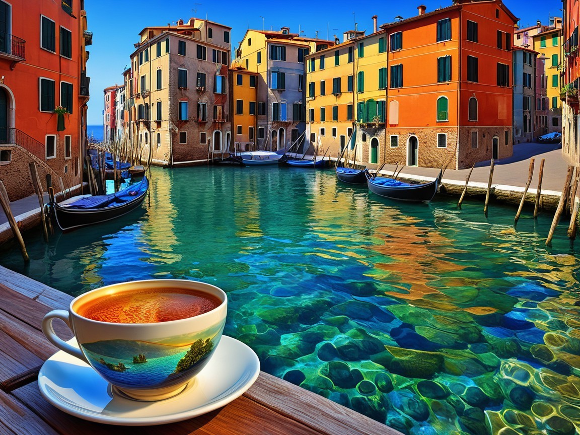 Brightly Colored Buildings by a Turquoise Canal