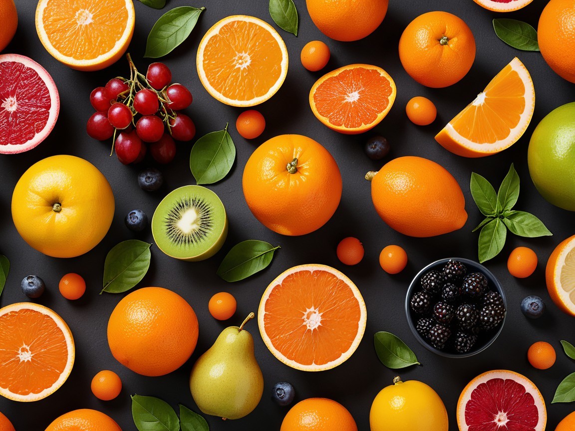 Assorted Fruits Arrangement with Green Leaves