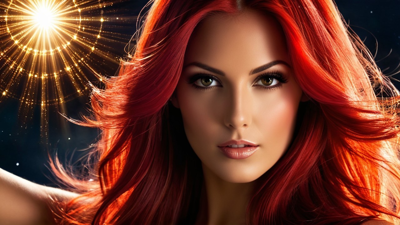 Portrait of a woman with red hair and green eyes