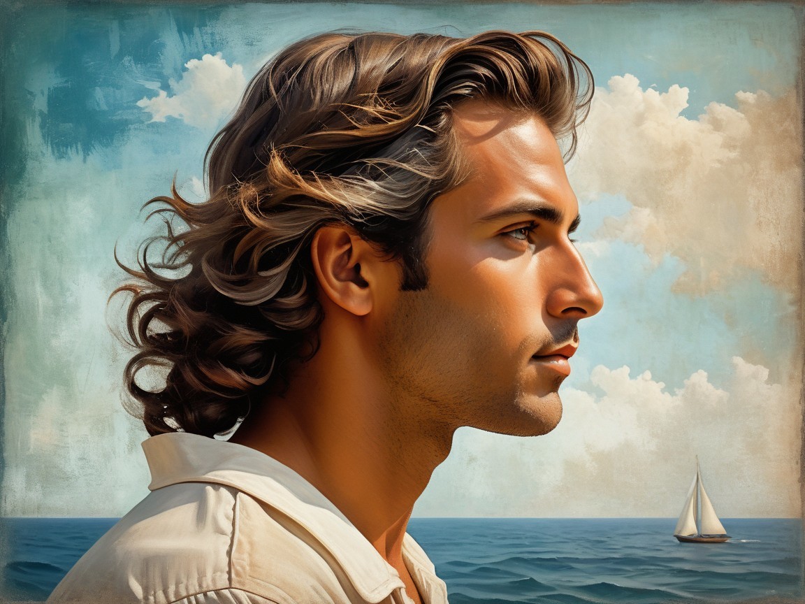 Profile of a Young Man by a Serene Sea and Clouds