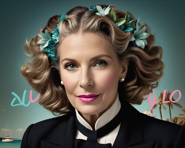 Glamorous Woman in Tuxedo with Floral Accents