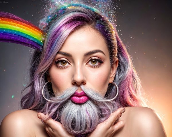 Portrait of a woman with vibrant hair and whimsical features