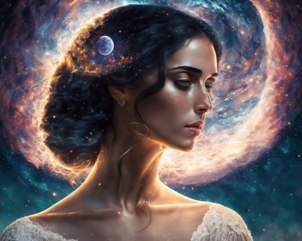 Serene Woman Gazing at Cosmic Beauty and Stars