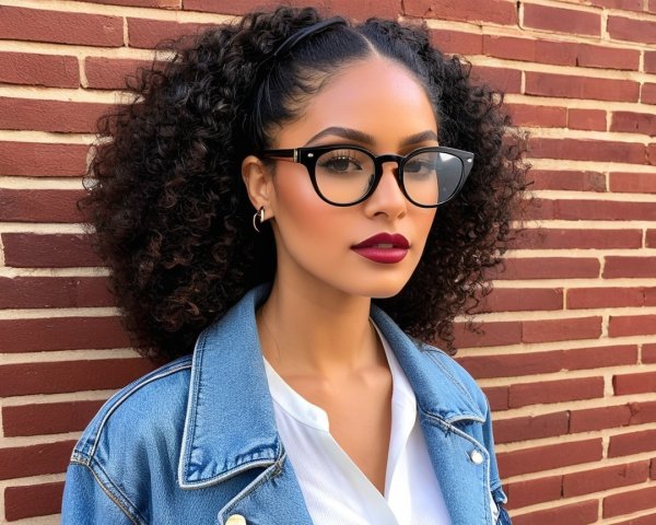 Young woman with curly hair and stylish eyewear