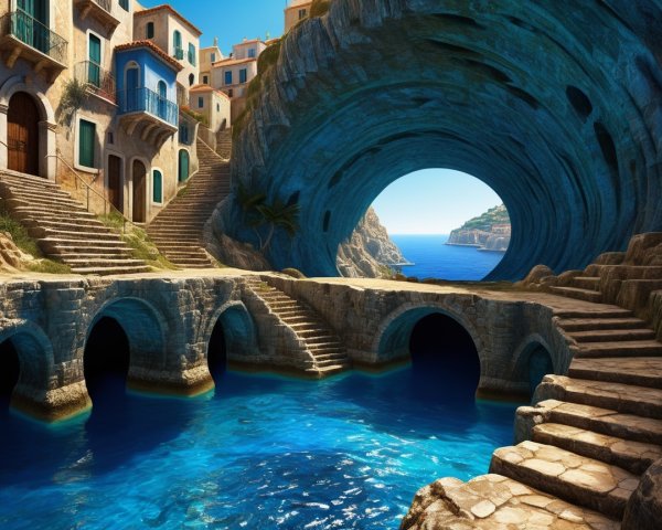 Coastal Scene with Ancient Stone Arches and Cliffs