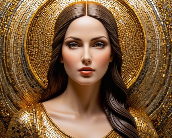 Portrait of a woman in golden attire with mosaic halo