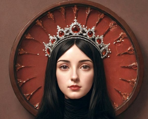 Young Woman with Silver Crown and Wooden Backdrop