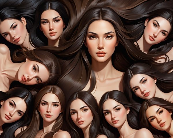 Portraits of Women with Long Dark Hair and Serenity