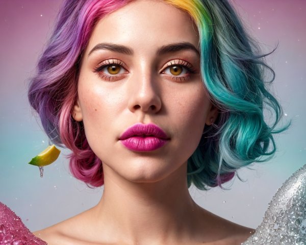 Close-up Portrait of a Woman with Multicolored Hair