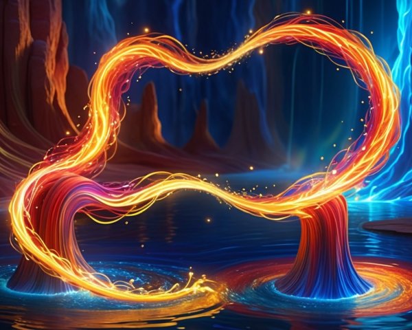Vibrant Energy Streams Over Tranquil Water Scene