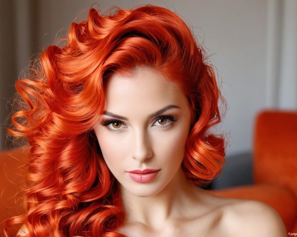 Portrait of a woman with red curls and warm features
