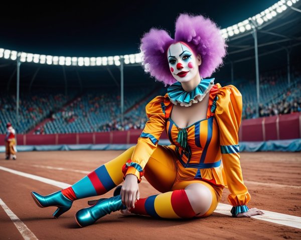 Vibrant Clown in Colorful Attire at Circus Arena