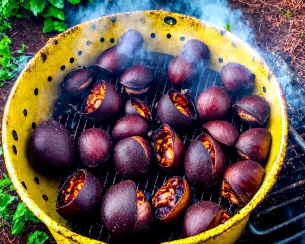 Vibrant Yellow Grill with Roasted Shellfish Outdoors