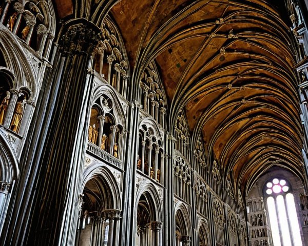 Interior of a Gothic Cathedral with Stained Glass