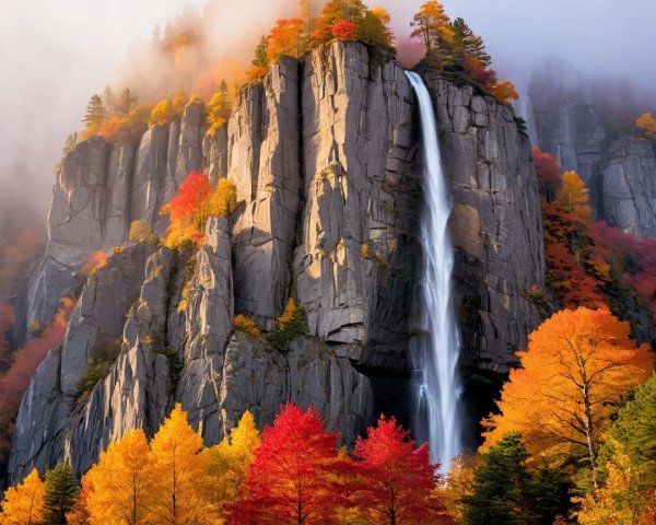 Majestic Waterfall Surrounded by Autumn Foliage