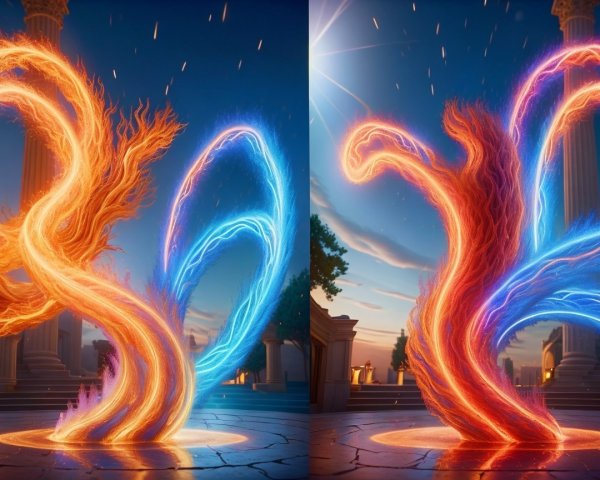 Whirlwinds of Fire and Water in Vibrant Colors