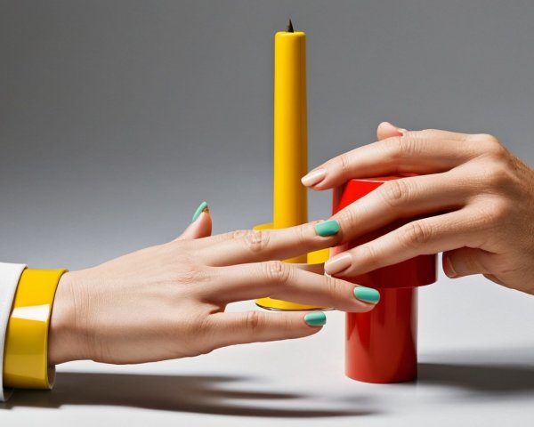 Hands Interacting with Colorful Objects and Candles