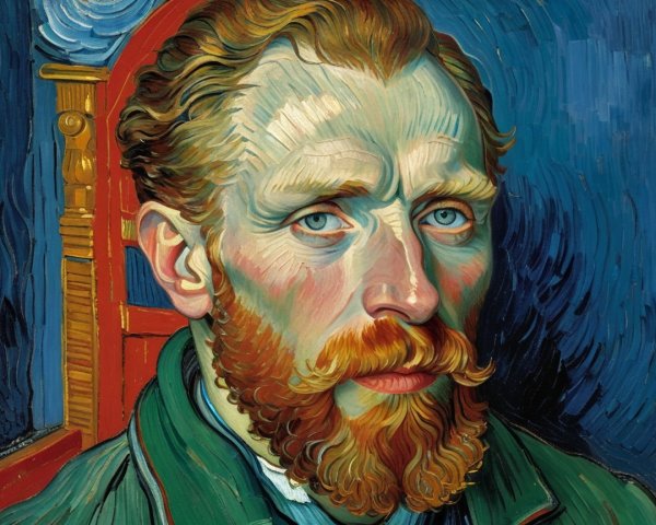 Vibrant Self-Portrait of a Man with Blue Eyes and Red Beard