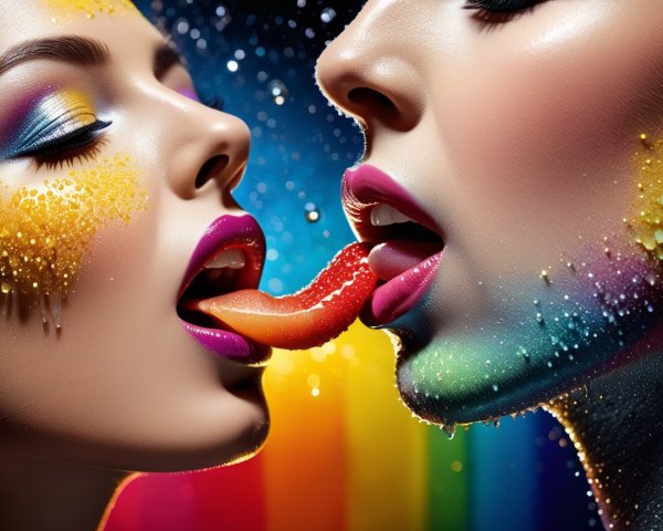 Close-up of Colorful Faces in Intimate Moment