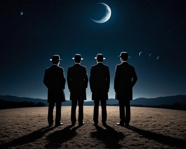 Silhouetted Figures on a Hill Under a Starry Sky
