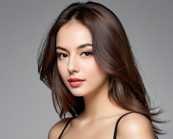 Close-Up Portrait of a Young Woman with Brunette Hair
