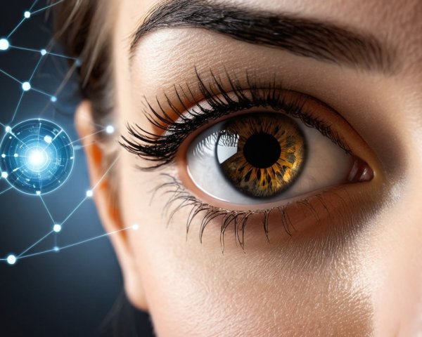 Close-Up of a Human Eye with Technological Elements