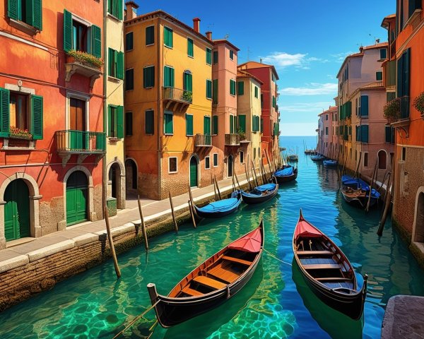 Canal Scene with Colorful Buildings and Boats