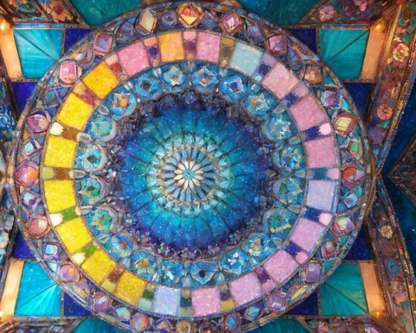 Intricate Stained Glass Ceiling with Geometric Patterns