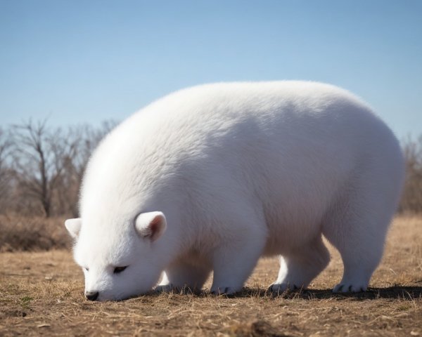 Fluffy White Bear Sniffing in Sunlit Landscape